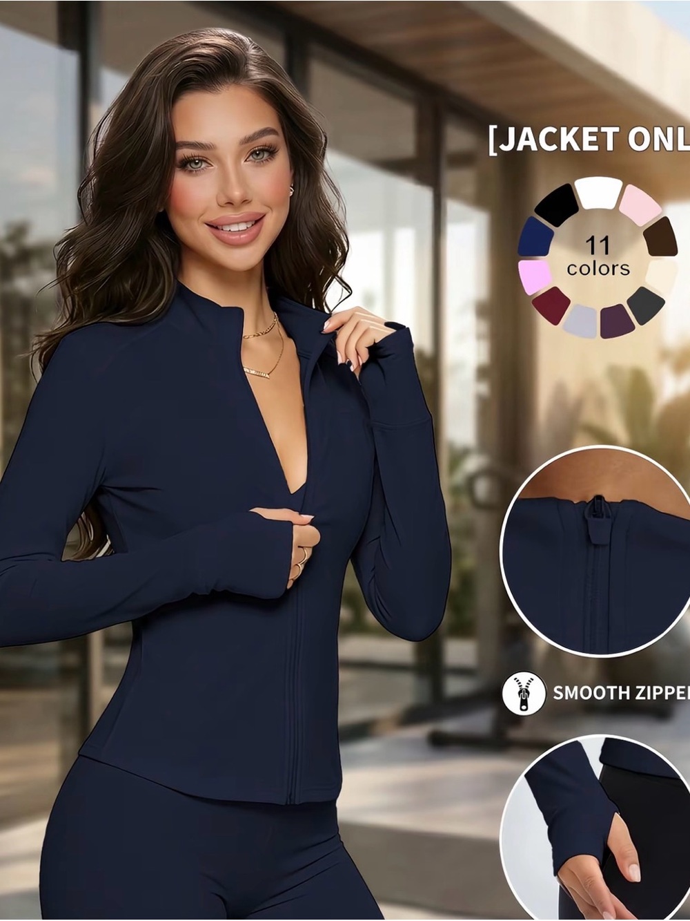 Love Tree Navy Long-Sleeve Zip Active Jacket